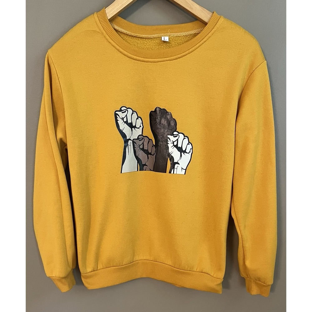 Yellow Graphic Crewneck Sweatshirt Diverse Fists Unity Size L